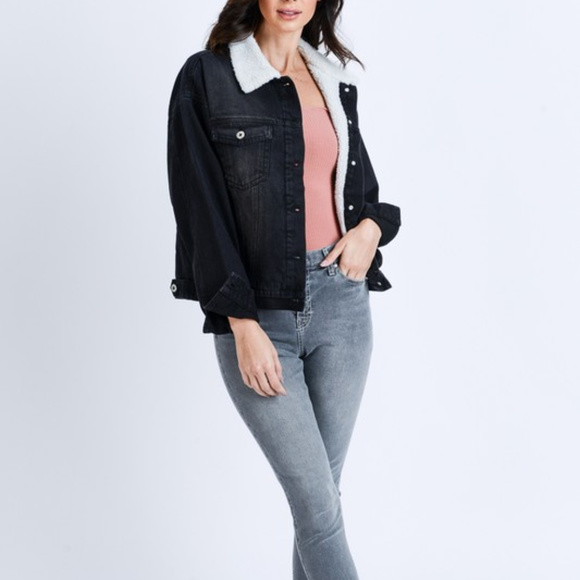 *1 LEFT*  Plush Denim Jacket, Sherpa Collar/Lining - Picture 7 of 7